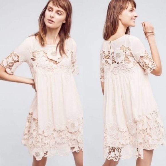Anthropologie Dresses & Skirts - HOLDING HORSES Peach Swing Trapeze Lace Dress Sz 2